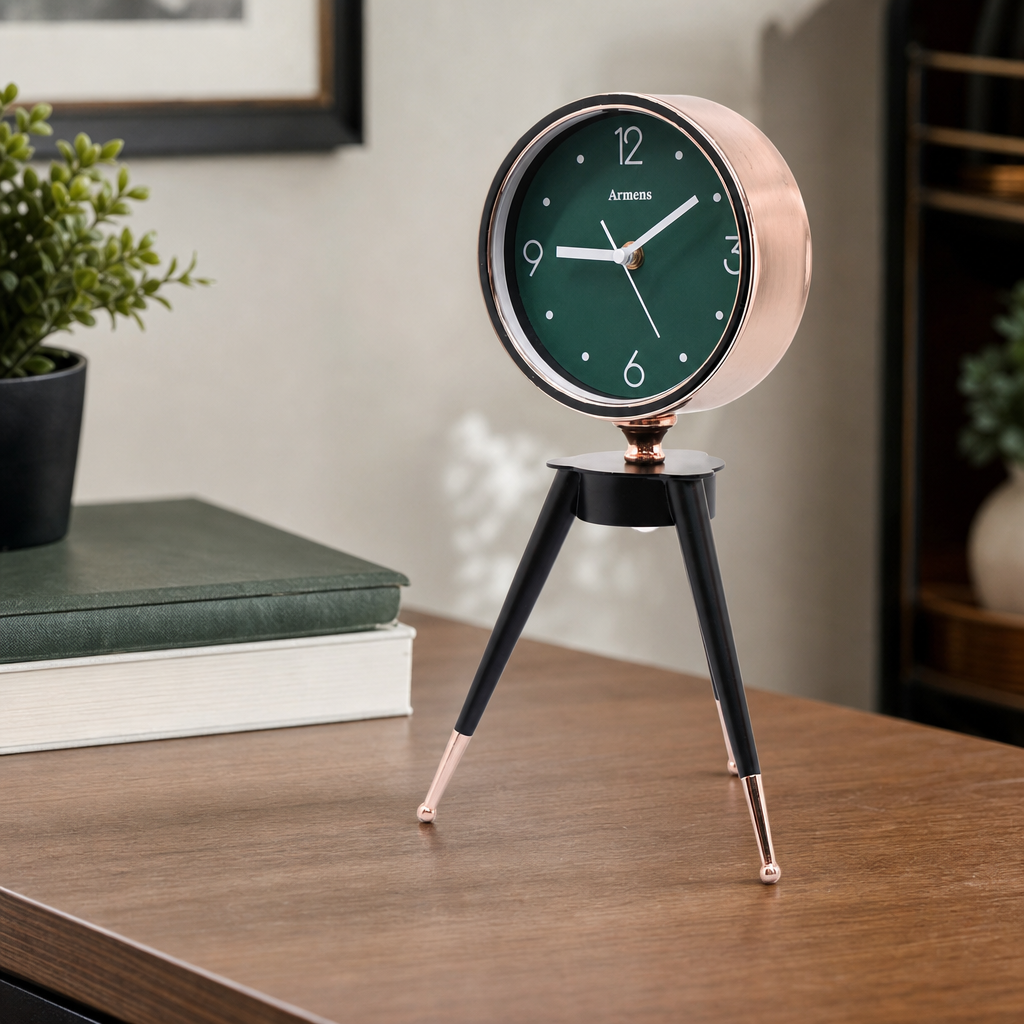 Armens Tripod Table Clock — Dark Green Dial